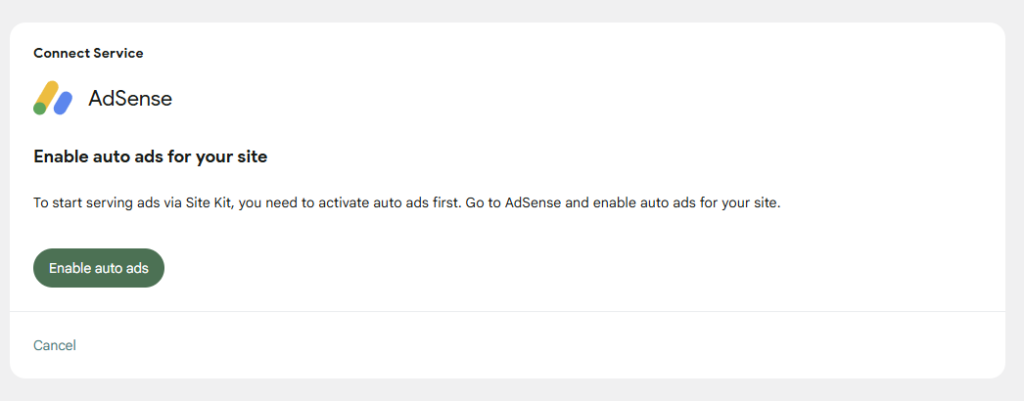Enable auto ads for your site message