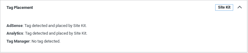 The Tag Placement section in Site Health Status