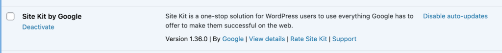Site Kit by Google on the Plugins screen