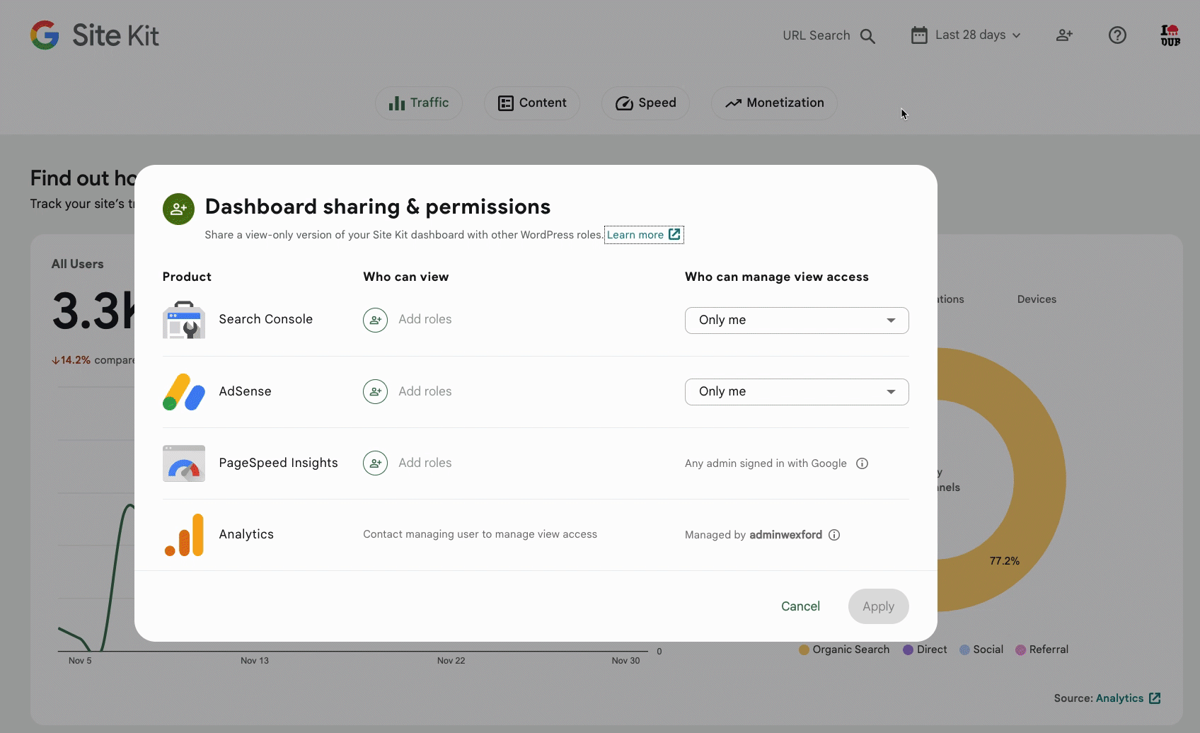 An administrator sharing view-only access 