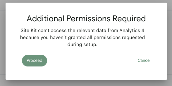 The additional permissions warning displayed in the Site Kit Analytics settings