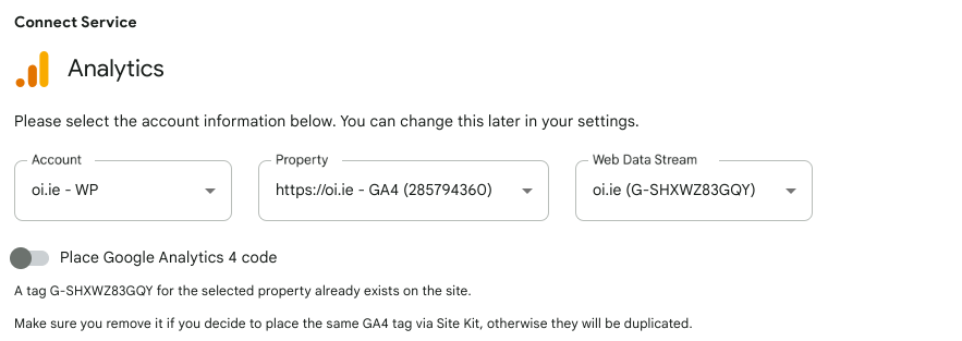 Site Kit has identified an existing Analytics tag
