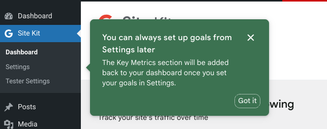 The set up goals later message displayed after selecting the maybe later option