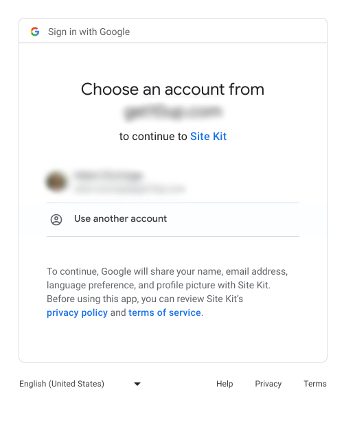 Choosing your Google account from the OAuth flow