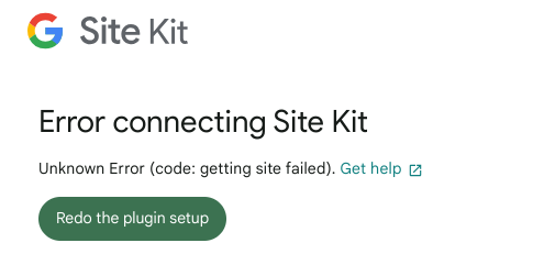 The error connecting Site Kit message after setup has failed