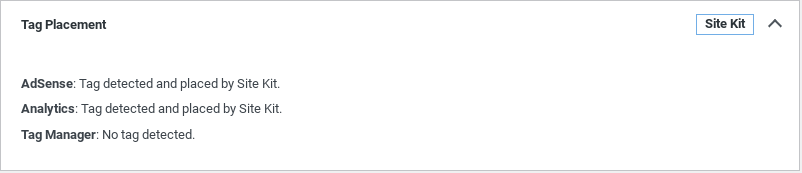 The Tag Placement section in Site Health Status 