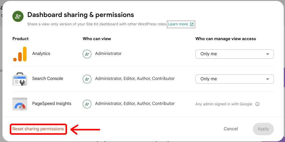 Resetting sharing permissions