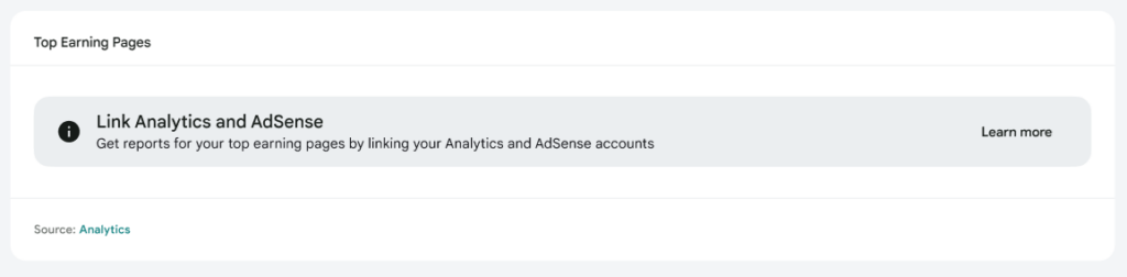 The widget displayed to users for linking Analytics to AdSense