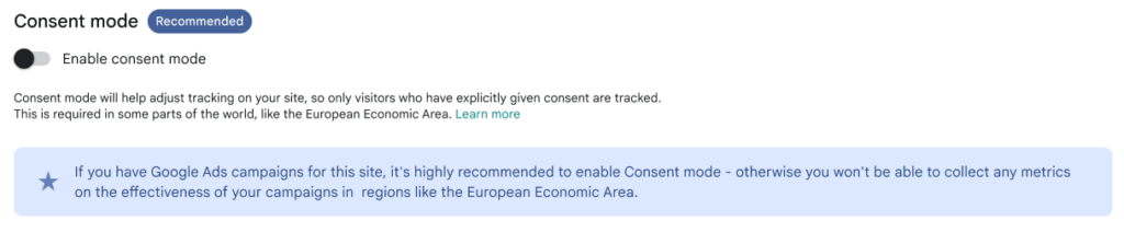 The recommended label for consent mode when Ads ID is detected