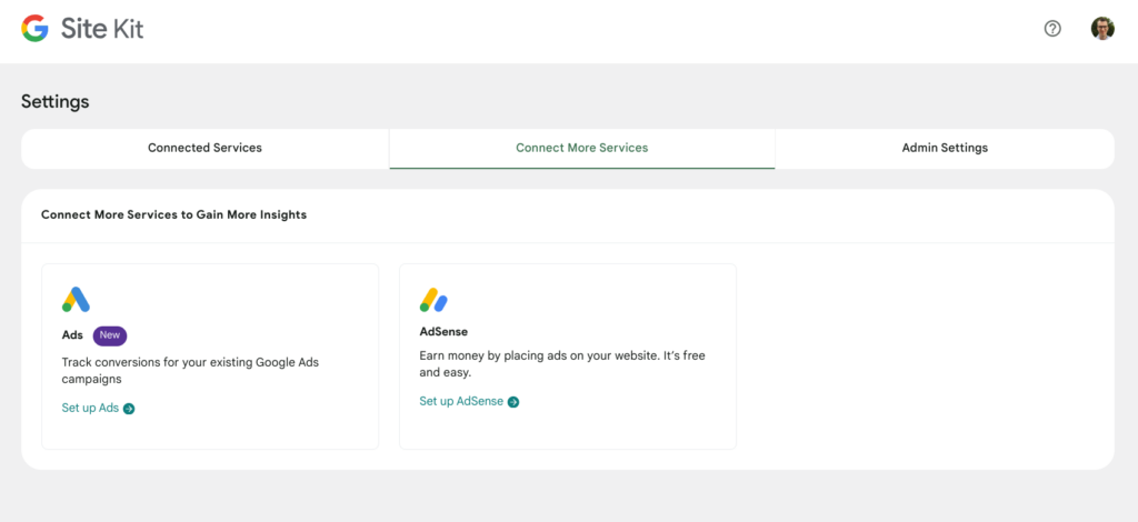 Setting up the Ads module from Site Kit settings