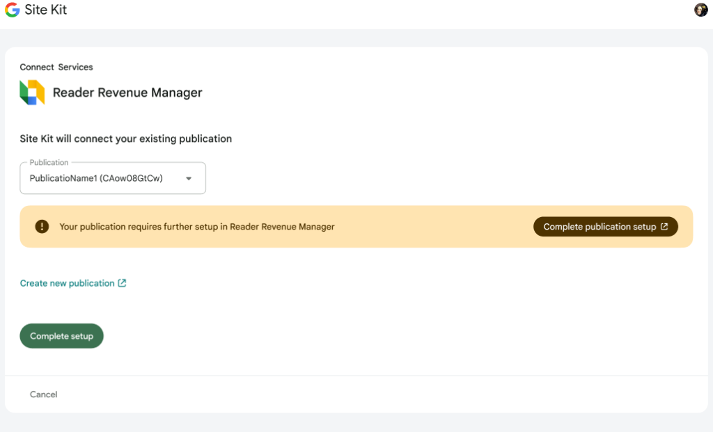 Setup when publication requires further setup