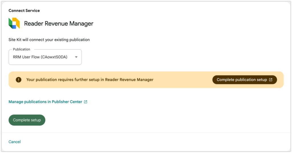 Setup when publication requires further setup

