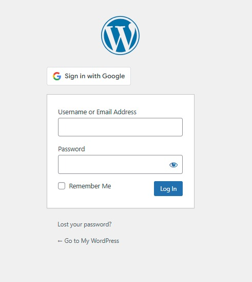 A screenshot of the Sign in with Google option on the WordPress login page