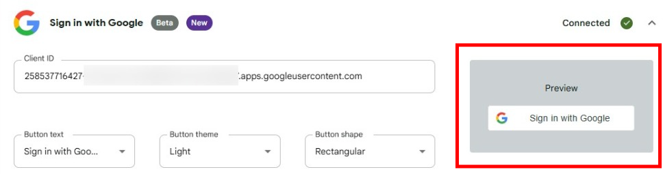 A screenshot highlighting the button preview box, to demonstrate how your button will appear when configured
